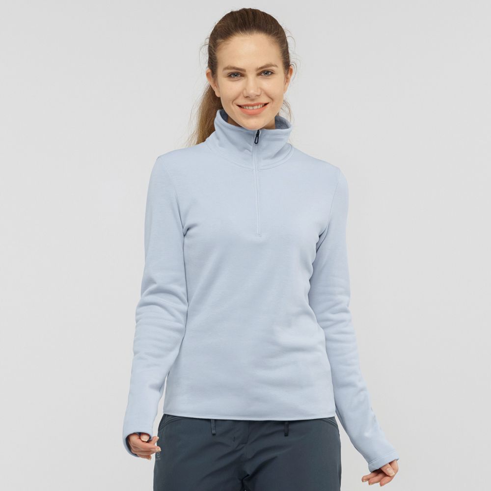 Vestes Imperméables Salomon Femme Bleu - Salomon WARM AMBITION HALF ZIP W - France (3642-XOBTQ)